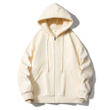 BONSIR  -  Loose casual American BF hoodie jacket light gray simple solid color cardigan trendy men's autumn new style