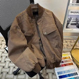 BONSIR  -  Maillard brown short workwear jacket for men autumn and winter washable trendy baseball jacket, American retro  jacket