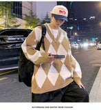 BONSIR  -  Korean Plaid Sweaters for Men Autumn Winter Patchwork Crew Neck Sweater Men Pullovers Casual Long Sleeve Knitted Y2k Shirt