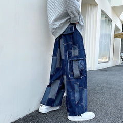 Bonsir Korean Fashion Loose Wide-leg Jeans Men‘s Hip Hop Trousers Harem Straight Pants Cargo Denim Jeans Street Baggy Casual Trousers