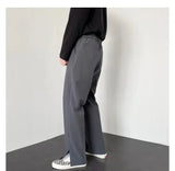 BONSIR  -  Men's Straight Baggy Casual Pants Korean Slit Personality Suit Trousers Fashion Formal Business Male Streetwear Gray Khaki Black