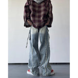 Bonsir Men Ripped Holes Cargo jeans Fashion Burrs Vintage Blue Streetwear Casual Denim Pants Unisex Hip Hop Patchwork Jean Pants