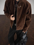 BONSIR  -  Coffee autumn velvet stand collar jacket men's American retro work jacket loose casual  top trendy