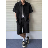 BONSIR  -  Men Relaxed Summer Outfit Set  Short-Sleeve Button-Up Shirt  Matching Shorts Two-Pocket Casual Comfort  Beach Travel Daily Wear
