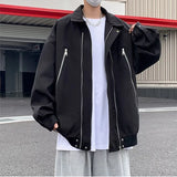 Bonsir American High Street Jacket Men's Spring and Autumn New Item Solid Lapel Loose Collar Zipper Long Sleeved Jacket