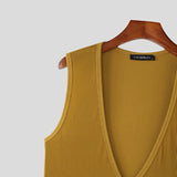 BONSIR  -  Men Tank Tops Knitted Deep V Neck Sleeveless Male Vests Summer Streetwear 2025 Solid Color Sexy Fashion Men Clothing