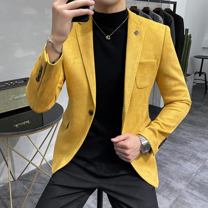 Bonsir Leather Jacket Blazer Men Casual Slim Fit Blazer Hombre Suit Leather Jacket Men Terno Masculino Men Clothing 6 Color