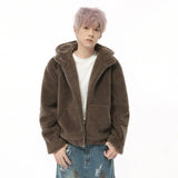 Bonsir Niche Design Men's Polar Fleece Hoodie Jackets Solid Color Loose Clothing Thickened Casual Menswear Stylish Spring