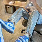 Bonsir Ripped jeans men's loose straight chic summer thin casual pants with raw edges Monkey Wash high street hip-hop wide-leg pants