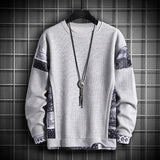 BONSIR  -  Swearshirt Men Round Neck Casual Pullover Print Hoodie Fashion Long Sleeve Sportwear Patchwork Autumn Sweatshirts Clothing Top