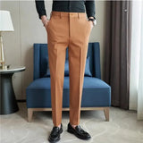Bonsir Summer Embroidered Business Formal Pants Men Korean Style Slim Office Social Suit Pants High Quality Streetwear Ankle Pants