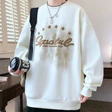 BONSIR  -  Young Style Spliced Sweatshirts Autumn Winter Fleece O-Neck Men's Clothing Loose Letter Printed Korean Basic Long Sleeve Hoodies