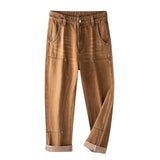 Bonsir New Loose Brown Jeans for Mens Straight Personalized Pocket Decorative Pants for Spring and Summer