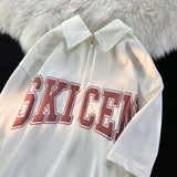 BONSIR  -  American Lapel Men's Short Sleeved Summer Retro Half Zip Pullover Unique Letter Print Loose Casual Male T-shirt