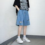 BONSIR  -  Summer Shorts Men's Ripped Streetwear Fashion Loose Jeans Hole Straight Wide Casual Soft Denim Shorts Male