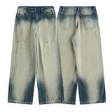 Bonsir Mens Jeans Fashion Summer Autumn High Street Washed Gradient Casual Loose Straight Personality Design Pants Stylish Jeans