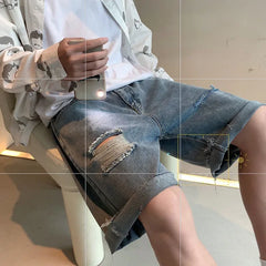 Bonsir Men's Summer Thin Denim Shorts Trendy Ins Style Loose Fit Outer Wear Five Minute Pants Branded Casual Scene