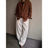 BONSIR  -  Korean style texture pleated ice silk casual pants for men's summer old money style drooping cleanfit wide-leg trousers