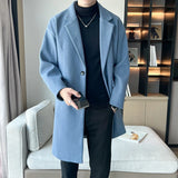 Bonsir New Autumn Woolen Trench Korean Men Fashion Business Casual Solid Long Trench / Streetwears Winter Men One Button Overcoat