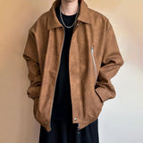 Bonsir Mens Pu Leather Jacket Workwear Style Side Zipper Jacket Fashion Streetwear Versatile Trend Leather Casual Jacket Men'S Clothing