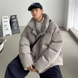 Bonsir Korean style high street men and women trendy personality corduroy stand up collar thick jacket couple loose retro casual top