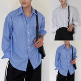 BONSIR  -  Button Down Shirts Bowling Striped Shirts Brand New Condition Collared Neckline Daily Wear Four Seasons Wear Loose Fit