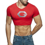 Bonsir Mens Male Club Round Neck T-Shirt Printing Crop Tops Summer Gym Running Sportswear Club Sexy Skinny Short Sleeve Cosplay Costume