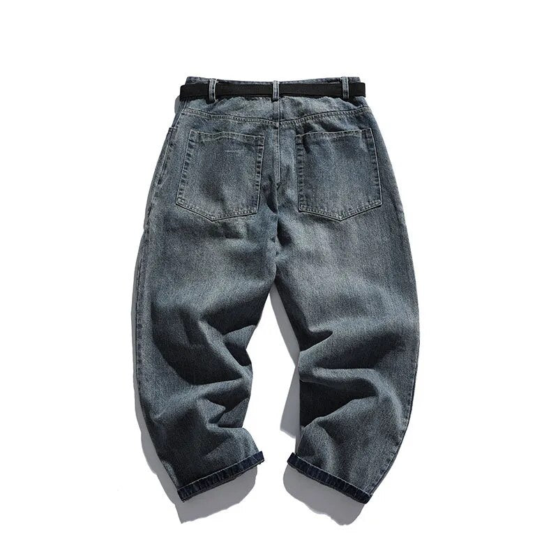 Bonsir Autumn Japanese College Loose Denim Pants Straight Leg Trousers Washable Casual High Street Jeans B-Boy Skateboard Baggy Pants