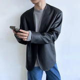 Bonsir Mens Pu Leather Suit Jacket British Cardigan Casual Jacket Autumn Streetwear Campus Versatile Long-Sleeve Top Men'S Clothing