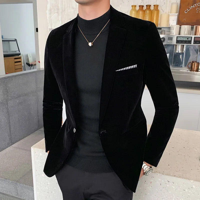 Bonsir Plus Size 5XL-M Men Velvet Blazers Jackets Autumn Fashion Business Casual Blazer Formal Groom Wedding Slim Fit Dress Coat