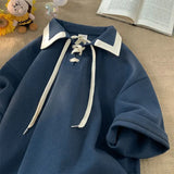 BONSIR  -  Patchwork Men's T-shirt Summer Simple Loose Male Short Sleeved T Shirt Korean Lapel Casual Tee Couple Top