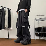 BONSIR  -  Streetwear Hip Hop Joggers Cargo Pants Men Overalls Multi-Pocket Black Pants Harajuku Fashion Men's Wide Leg Baggy Sweatpants