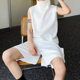 Bonsir Mens Casual Y2k High Collar Vest Spring New Genderless Gym Temperament French Streetwear Solid Color Simple Tank Top Unisex