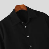 BONSIR  -  Men Shirt Solid Color Lapel Short Sleeve Lace Up Streetwear Men Clothing Summer 2025 Button Fashion Tops Camisas S-5XL