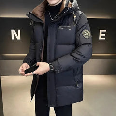 Bonsir Winter new men's down jacket men's long hooded solid color casual men's down jacket thick