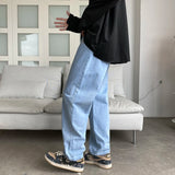 Bonsir New Men's Classic Loose Casual Jeans Student High Street Straight Stretch Blue Light Blue Black Jeans Men's  Clothing