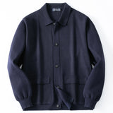 BONSIR  -  American European New Fashion Men's Navy Solid Color Casual Trendy Turn-down Collar Long Sleeve Pocket Jacket Coat Male