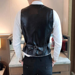 Bonsir Leather Vest Men New Fashion Casual High Quality Solid Color Single Breasted Slim Large Size Business Vest Waistcoat S-5XL