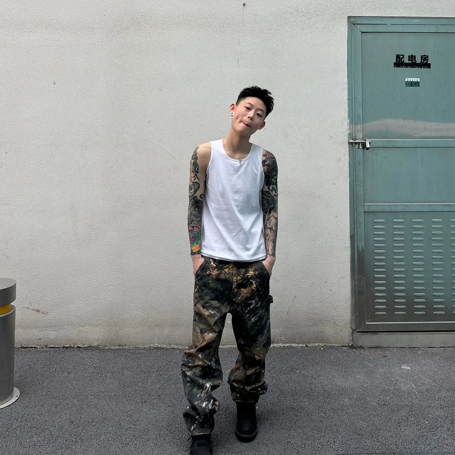 Bonsir Y2K Fashion Branching Pattern Baggy Stacked Cargo Pants Men Clothes Camouflage Hip Hop Long Trousers