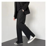 BONSIR  -  Men's Straight Baggy Casual Pants Korean Slit Personality Suit Trousers Fashion Formal Business Male Streetwear Gray Khaki Black