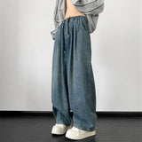 Bonsir Man Casual Jeans American Fashion Instagram High Street Retro Washed Wide Leg Jeans Men's Spring Loose Straight Long Pants