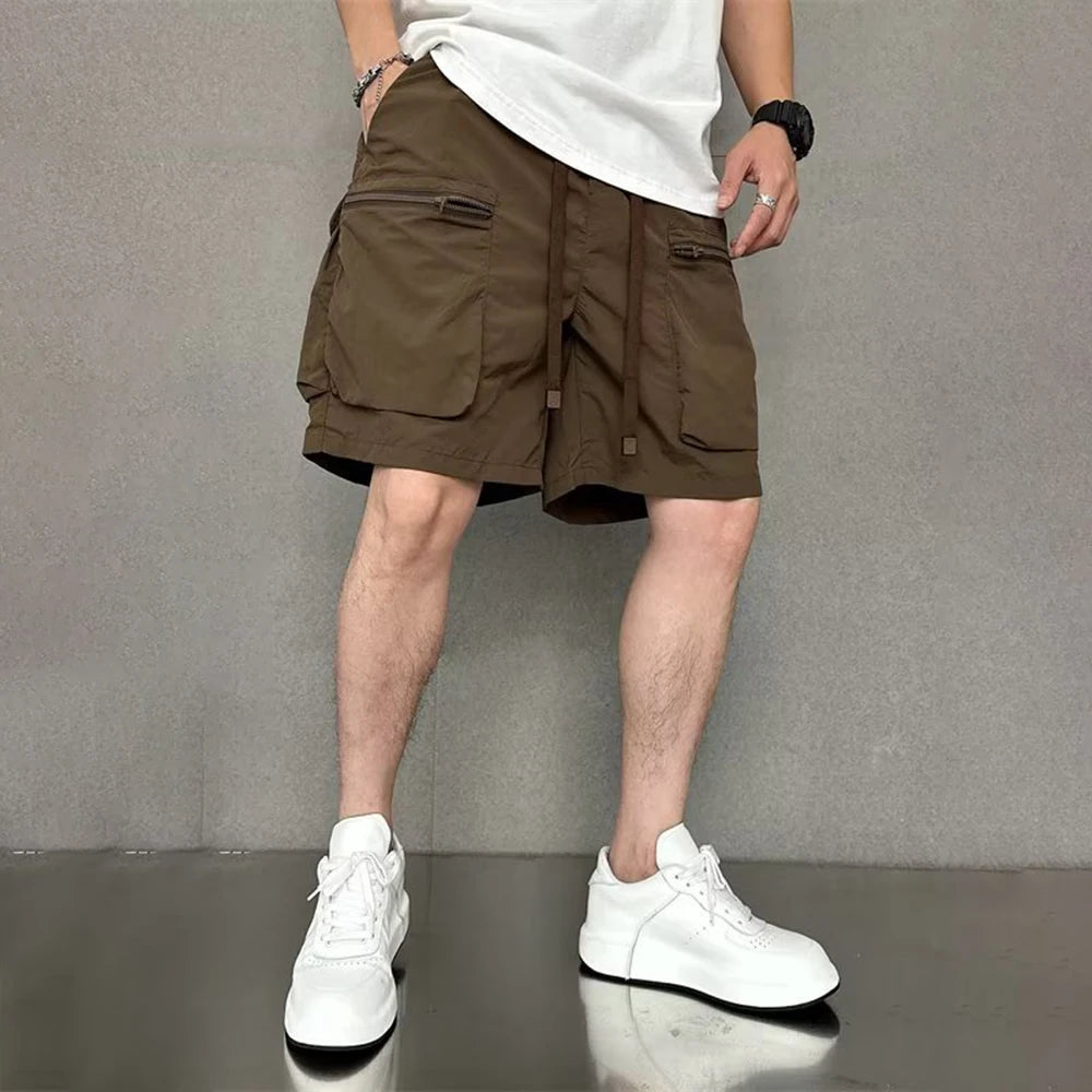 Bonsir Mens Casual Cargo Shorts Fashion Hip-Hop High Street Solid Color American Loose 2024 Spring And Summer New Style Half Trousers