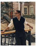 BONSIR  -  New Korean Fashion Polo Neck Men Sweater Vest Light Luxury Retro Business Knitted Sleeveless Waistcoats Leisure Premium Knitwear