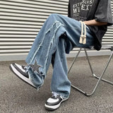 Bonsir Men Jeans Spring and Autumn New Star Embroidery Splicing Jeans Fashion Street Casual Wear Loose Hundred Straight Pants Y2k Jeans