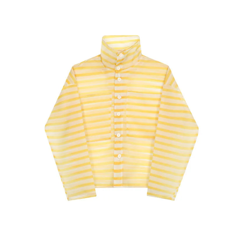 Bonsir 2024 Spring Summer Stylish Loose Stripe Translucent Design Casual Shirt Jacket Men's Sunscreen Clothes Tops Beach