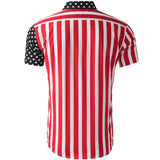 BONSIR  -  Spring Summer Men's Beach Shirts Fashion Men Shorts Sleeve Breathable Hawaii Tops Shirts Men USA Flag Stripe Shirt Clothing