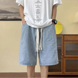 BONSIR  -  Summer Thin Denim Shorts Men's Hong Kong Style Brand Loose Straight Casual Mid-pants Versatile Wide-leg Five-point Pants Men