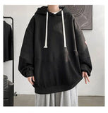 BONSIR  -  Basic Hooded Drawstring Sweatshirts Men's Clothing Fashion Spliced Autumn Winter Fleece Loose Korean Casual Long Sleeve Hoodies