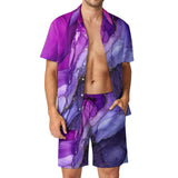 BONSIR  -  Ombre Print Men Sets Neon Orange Pink Casual Shorts Vacation Shirt Set Summer Hawaii Design Suit Short Sleeve Oversized Clothing