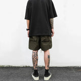 Bonsir Mens Clothing Summer New Fashion Street Retro Army Green Drawstring Functional Pocket Loose Casual Cargo Shorts for Men